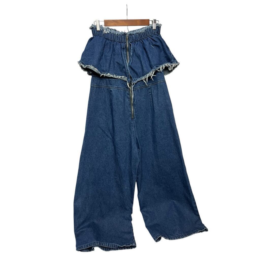 Anthropologie Hei Hei Jumpsuit Size Large Denim wide leg Blue Boho Festival - Picture 2 of 13